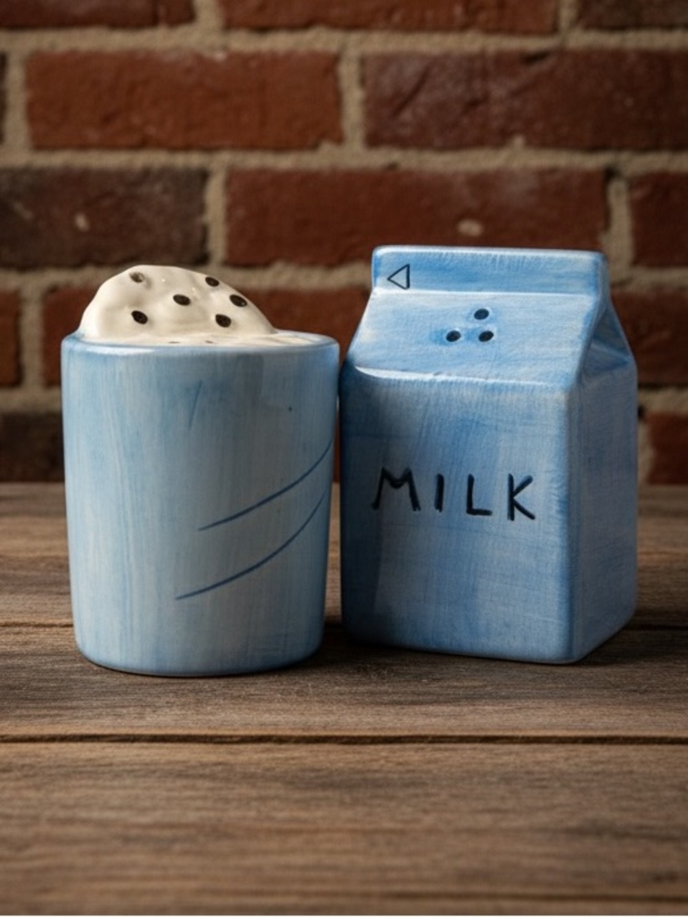Vintage Ceramic Milk Carton & Cookie Salt and Pepper Shakers Set